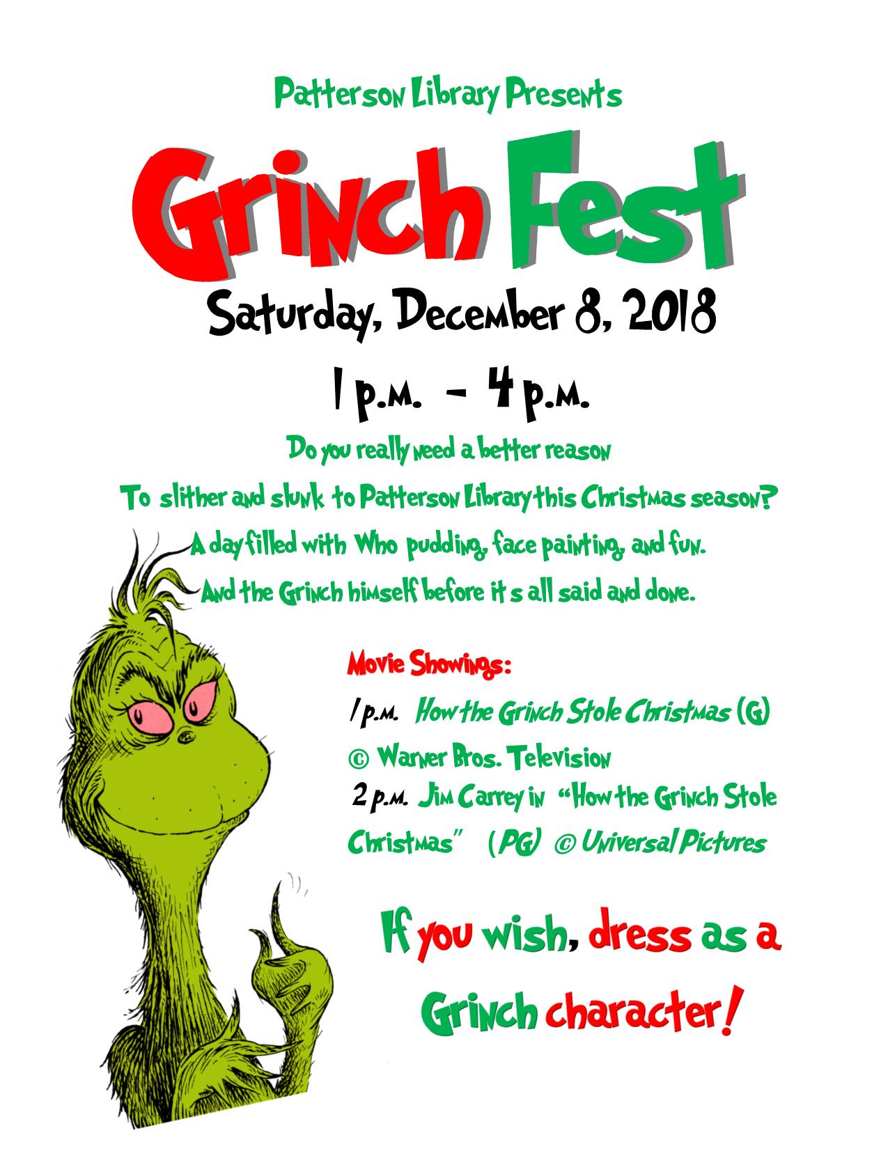 Patterson Library Presents Grinch Fest! Westfield New York